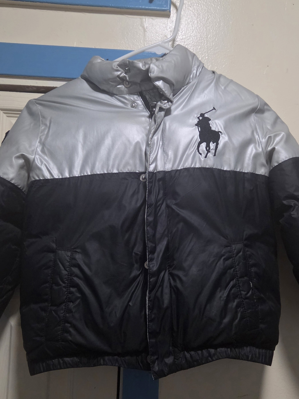 Polo by Ralph Lauren Silver and Black Colorblock Puffer Jacket